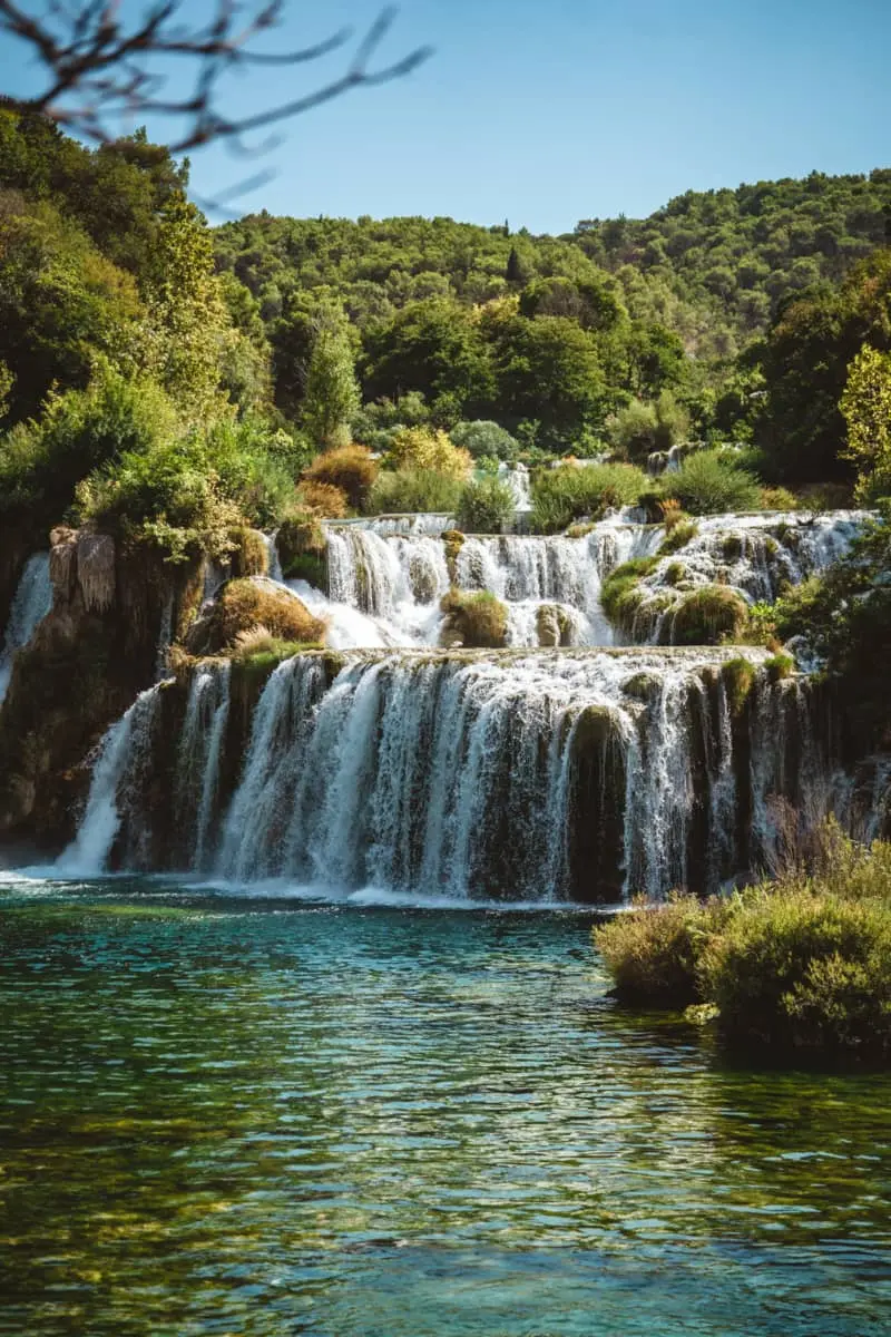 An awe-inspiring view of the stunning multi-cascade Krka Waterfalls.